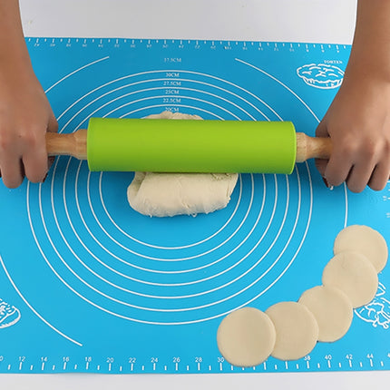 kn055 Solid Wooden Handle Silicone Rolling Pin Non-stick Food Dumpling Stick, Length: 38cm, Random Color Delivery-garmade.com