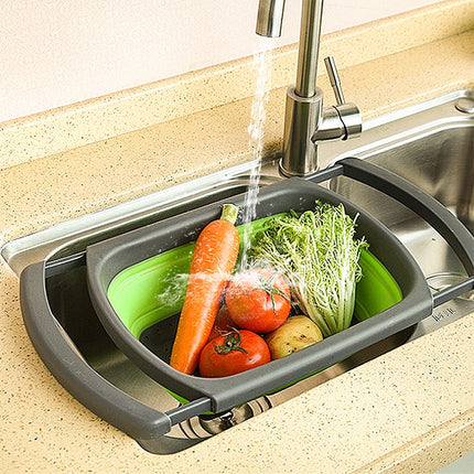 kn003 Household RetractableFruit and Vegetable Water Filter Basket Washing Basket (Green)-garmade.com