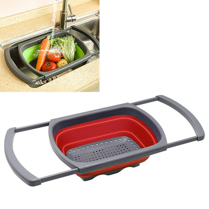 kn003 Household RetractableFruit and Vegetable Water Filter Basket Washing Basket (Red)-garmade.com