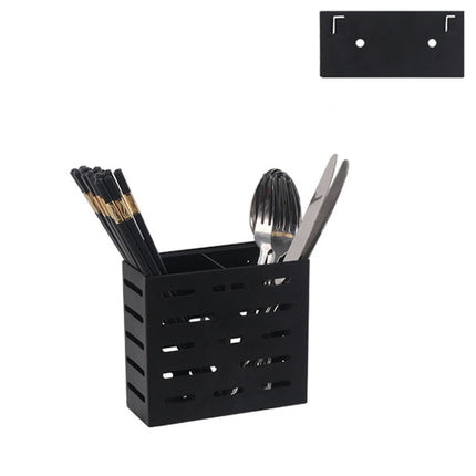Stainless Steel Wall-mounted Kitchen Rack Double Cage Chopsticks Canister Holder (Black)-garmade.com