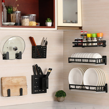 Stainless Steel Wall-mounted Kitchen Rack Double Cage Chopsticks Canister Holder (Black)-garmade.com