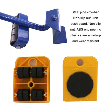 Heavy Furniture Home Trolley Lift And Move Slides Kit 4 Rollers & Furniture Lifter Mover Transport Set(Yellow)-garmade.com