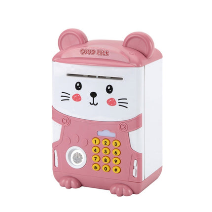 Cartoon Mouse Fingerprint Password Money Box Simulation ATM Piggy Bank (Pink)-garmade.com