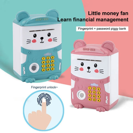 Cartoon Mouse Fingerprint Password Money Box Simulation ATM Piggy Bank (Blue)-garmade.com