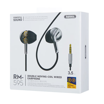 REMAX RM-595 3.5mm Gold Pin In-Ear Stereo Double-action Metal Music Earphone with Wire Control + MIC, Support Hands-free (Blue)-garmade.com