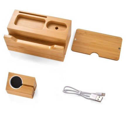 Multi-function Bamboo Charging Station Charger Stand Management Base with 3 USB Ports, For Apple Watch, AirPods, iPhone, AU Plug-garmade.com