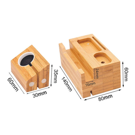 Multi-function Bamboo Charging Station Charger Stand Management Base with 3 USB Ports, For Apple Watch, AirPods, iPhone, UK Plug-garmade.com