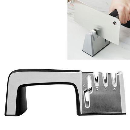 4 in 1 Stainless Steel Knife Sharpener Four Section Hand-held Quick Sharpening Tool with Non Slip Handle(Black)-garmade.com