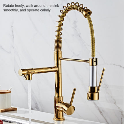 Copper Pull Type Large Spring Double Outlet Kitchen Sink Hot Cold Faucet-garmade.com