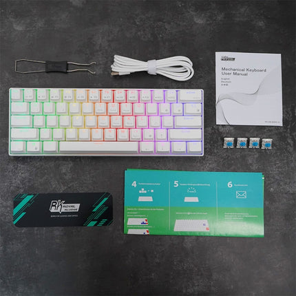 RK61 61 Keys Bluetooth / 2.4G Wireless / USB Wired Three Modes Red Switch Tablet Mobile Gaming Mechanical Keyboard with RGB Backlight, Cable Length: 1.5m (White)-garmade.com