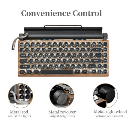 TW1867 Round Retro Punk Keycap Mechanical Wireless Bluetooth Keyboard (Wood)-garmade.com