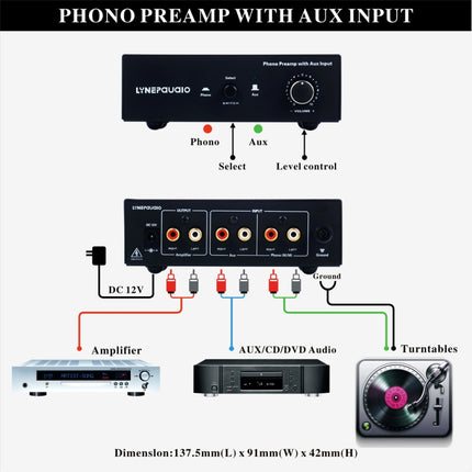 B855 LINEPAUDIO Phone Prephonograph Signal Amplifier with Auxiliary Input and Volume Control (Black)-garmade.com