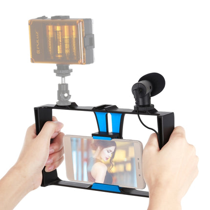 PULUZ 2 in 1 Live Broadcast Smartphone Video Rig + Microphone Kits for iPhone, Galaxy, Huawei, Xiaomi, HTC, LG, Google, and Other Smartphones(Blue)-garmade.com