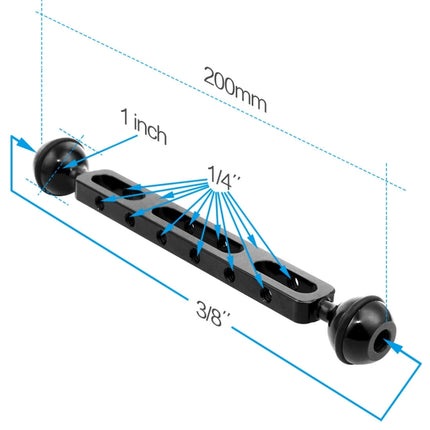 PULUZ 7.87 inch 20cm Aluminum Alloy Dual Balls Arm for Underwater Torch / Video Light, Ball Diameter: 2.54cm(Black)-garmade.com