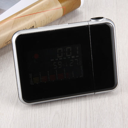 Multifunctional Digital Color LCD Display LED Projection Alarm Clock with Weather Station / Temperature / Humidity / Calendar(Black)-garmade.com