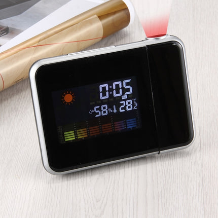 Multifunctional Digital Color LCD Display LED Projection Alarm Clock with Weather Station / Temperature / Humidity / Calendar(Black)-garmade.com