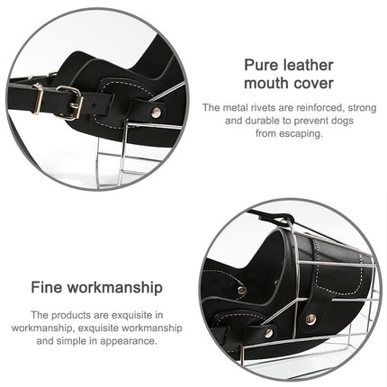 Steel Cage Style Dog Basket Wire Muzzle Protective Snout Cover with Leather Strap, Size: L-garmade.com