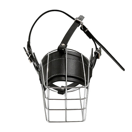 Steel Cage Style Dog Basket Wire Muzzle Protective Snout Cover with Leather Strap, Size: XL-garmade.com