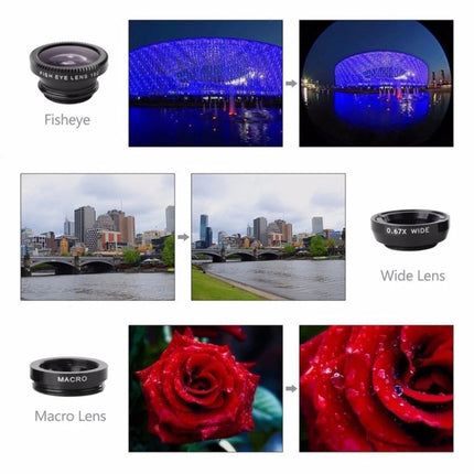 3 in 1 Photo Lens Kits (180 Degree Fisheye Lens + Super Wide Lens + Macro Lens), For iPhone, Galaxy, Sony, Lenovo, HTC, Huawei, Google, LG, Xiaomi, other Smartphones(Silver)-garmade.com