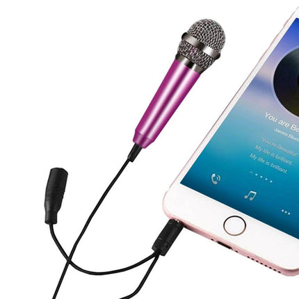 3.5mm Male + 3.5mm Female Ports Mini Household Mobile Phone Sing Song Metal Condenser Microphone, Compatible with IOS / Android System(Magenta)-garmade.com