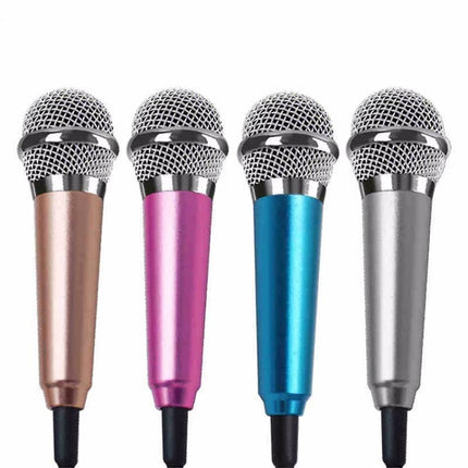 3.5mm Male + 3.5mm Female Ports Mini Household Mobile Phone Sing Song Metal Condenser Microphone, Compatible with IOS / Android System(Magenta)-garmade.com