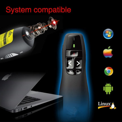 Multimedia Presenter with Laser Pointer & USB Receiver for Projector / PC / Laptop, Control Distance: 15m (R400)(Black)-garmade.com