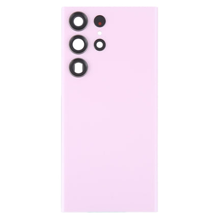 For Samsung Galaxy S23 Ultra SM-S918 Glass Battery Back Cover with Camera Lens Cover(Pink)-garmade.com