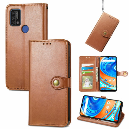 For UMIDIGI A9 Solid Color Leather Buckle Phone Case with Lanyard & Photo Frame & Card Slot & Wallet & Stand Function(Brown)-garmade.com