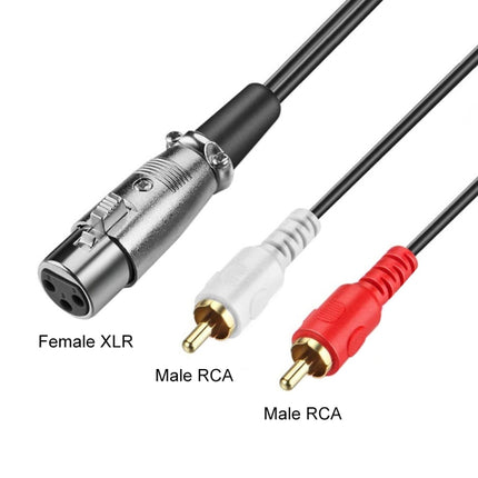 JUNSUNMAY 2 RCA Male to XLR Female Stereo Audio Cable, Cable Length:1.5m-garmade.com