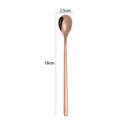 2 PCS Stainless Steel Spoon Creative Coffee Spoon Bar Ice Spoon Gold Plated Long Stirring Spoon, Style:Round Spoon, Color:Rose Gold-garmade.com