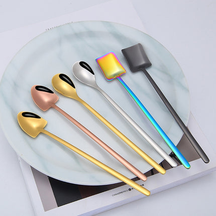 2 PCS Stainless Steel Spoon Creative Coffee Spoon Bar Ice Spoon Gold Plated Long Stirring Spoon, Style:Round Spoon, Color:Rose Gold-garmade.com