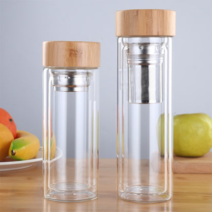Glass Water Tea Bottles with Infuser Bamboo Lid Double Wall Brief Portable Outdoor Bottle 350ML-garmade.com