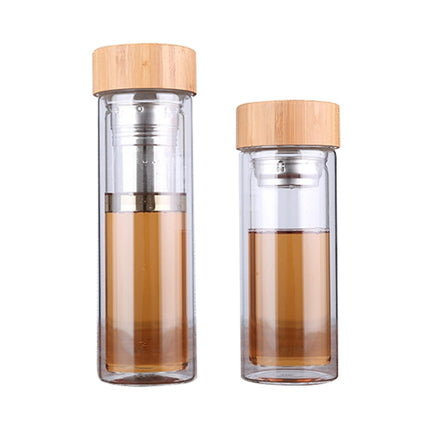 Glass Water Tea Bottles with Infuser Bamboo Lid Double Wall Brief Portable Outdoor Bottle 350ML-garmade.com