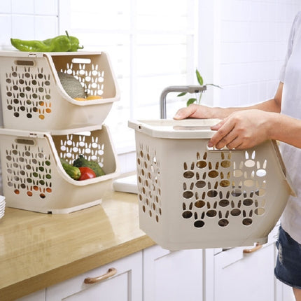Stackable Kitchen Plastic Storage Basket Bathroom Shelf(Beige)-garmade.com
