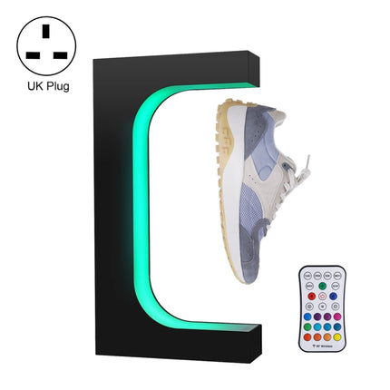 LM-001 LED Lighting Magnetic Levitation Shoes Display Stand, Style:15mm Black+Color Light+RC(UK Plug)-garmade.com