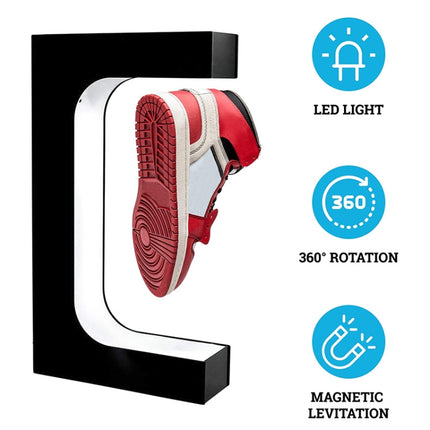 LM-001 LED Lighting Magnetic Levitation Shoes Display Stand, Style:15mm Black+Color Light+RC(UK Plug)-garmade.com