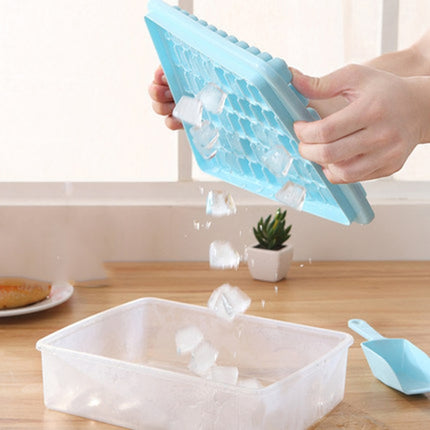 Creative 33 Grid DIY Ice Cube Box Plastic Homemade Ice Cube Mould with Cover & Shovel(Pink)-garmade.com