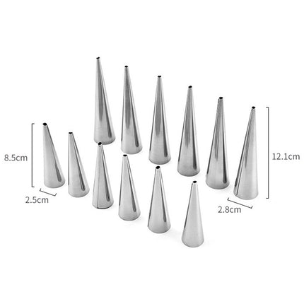 5 PCS Cone Roll Moulds Stainless Steel Spiral Nozzle Croissants Pastry Cream Horn Cake Mold(Small 8.8x2x2cm)-garmade.com