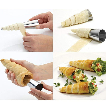 5 PCS Cone Roll Moulds Stainless Steel Spiral Nozzle Croissants Pastry Cream Horn Cake Mold(Small 8.8x2x2cm)-garmade.com