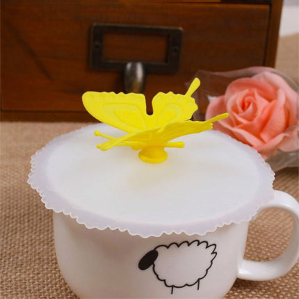 2 PCS Creative Dustproof Silicone Butterfly Transparent Lace Cup Cover(Yellow)-garmade.com