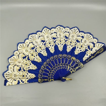 Spain Style Plastic Folding Fan Peacock Lace Fan Ladies Dance Gilding Fan, Size:23x42cm(Royal Blue)-garmade.com