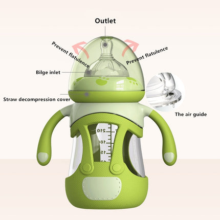 High Borosilicate Glass Baby Bottle with Silicone Sleeve, Capacity:240ml(Green)-garmade.com