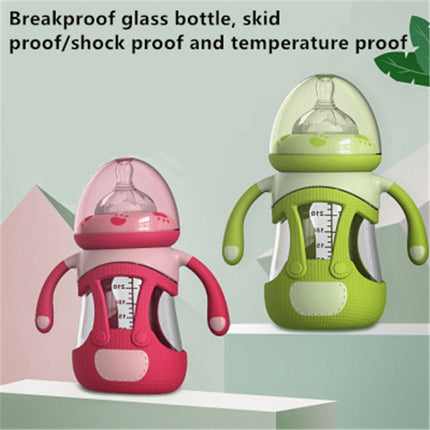 High Borosilicate Glass Baby Bottle with Silicone Sleeve, Capacity:240ml(Red)-garmade.com