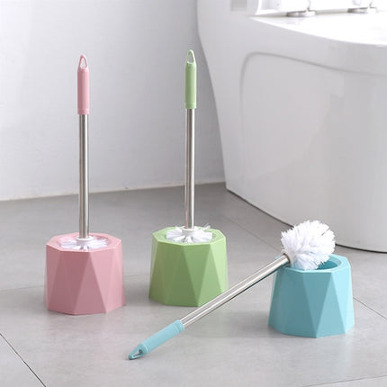 Diamond Shape Base Stainless Steel Long Handle Toilet Brush Toilet Cleaning Brush(Pink)-garmade.com
