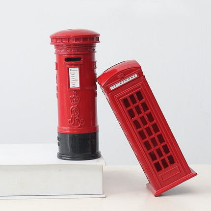 Retro Tin Alloy Telephone Booth Postbox Piggy Bank Decoration( Mailbox)-garmade.com