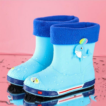 Children Non-Slip Plus Velvet Warm Cartoon Short Rain Boots, Size:Inner Length 19cm, Style:With Cotton Cover(Sky Blue)-garmade.com