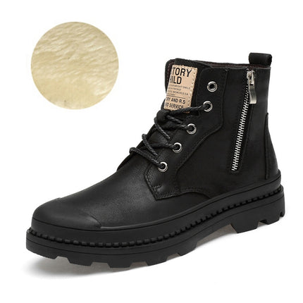 Men Boots Leather Martin Boots Men England High Men Shoe, Size:43(Black+Cotton)-garmade.com