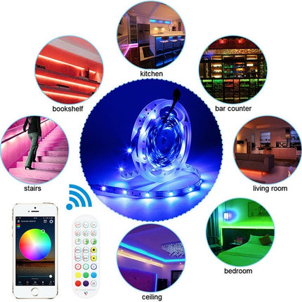 5M 150 LEDs Bluetooth Suit Smart Music Sound Control Light Strip Non-waterproof 5050 RGB Colorful Atmosphere LED Light Strip With 24-Keys Remote Control(AU Plug)-garmade.com
