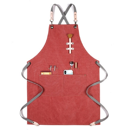 Barbecue Cooking Bartender Antifouling Thick Canvas Apron(Orange A)-garmade.com