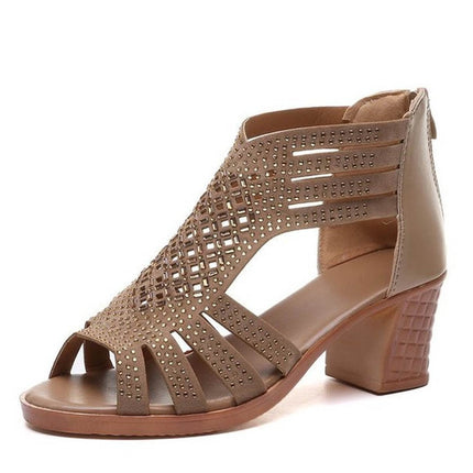 Crystal Hollow Out Peep Toe Wedges Sandals, Size:40(Apricot)-garmade.com